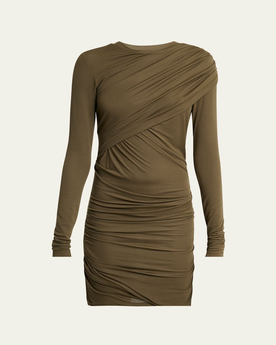 Denise Long-Sleeve Draped Mini Dress